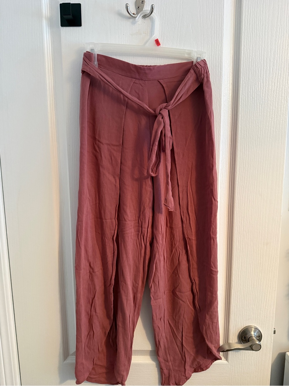 Tie-Waist Wide Leg Trousers in Dusty Rose